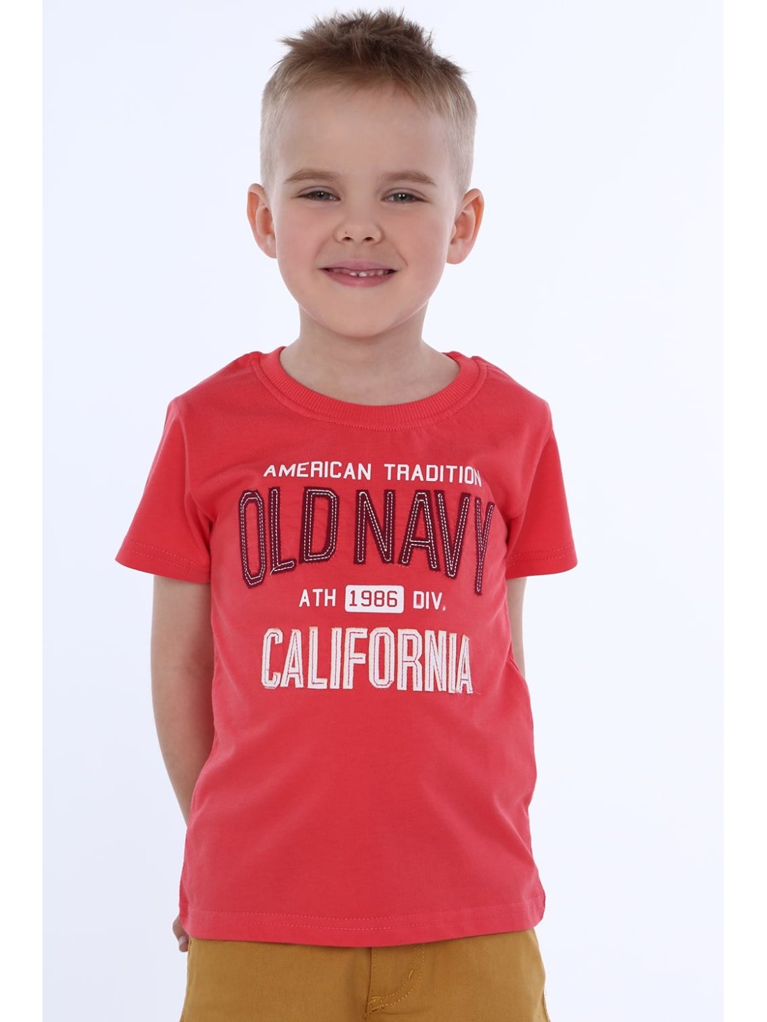 Jungen-T-Shirt mit Aufschrift, Koralle NDZ4481 - Online-Shop - Boutique